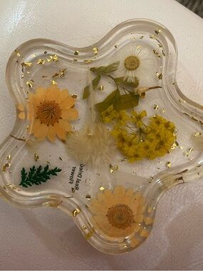 Clear Resin Flower Trinket Dish with Pressed Blooms